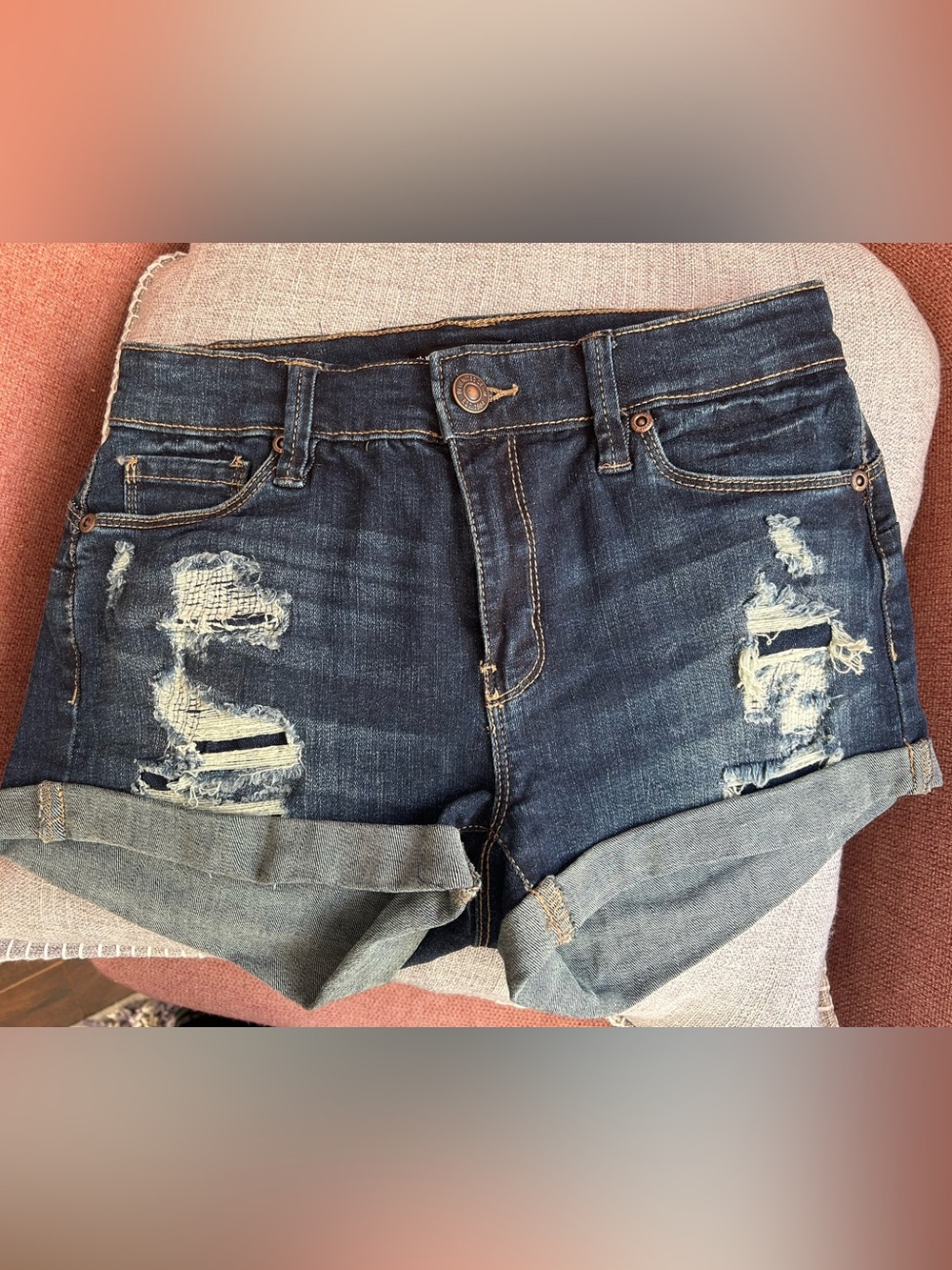 Dark Blue Distressed Denim Jean Shorts